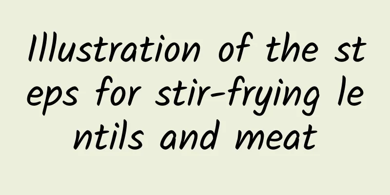 Illustration of the steps for stir-frying lentils and meat